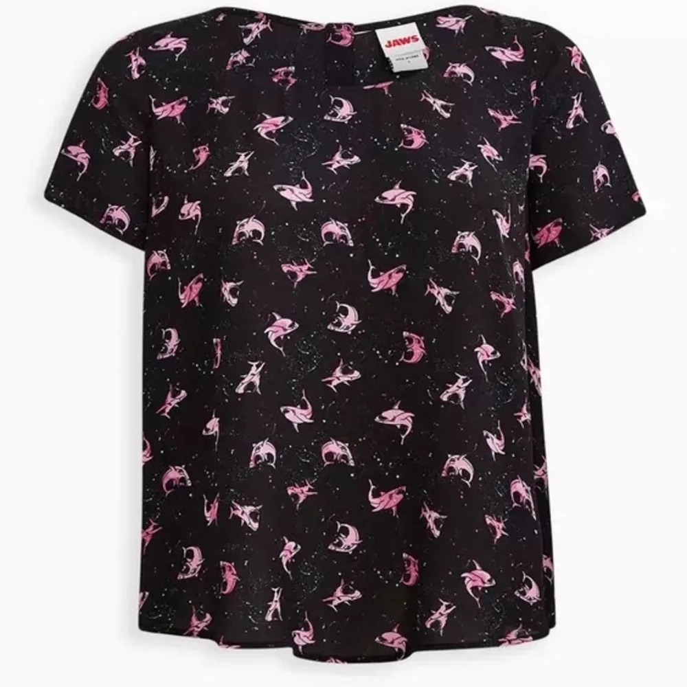 Like New Torrid Universal Jaws Georgette Blouse Shark Print - Picture 2 of 11